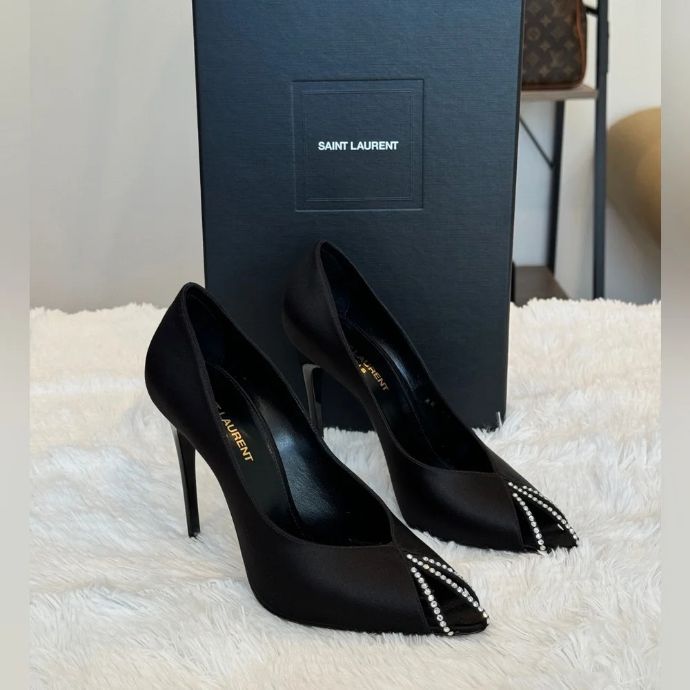 Saint Laurent Martinique 110 cm Black Heels with Silver Accents - Picture 1 of 5